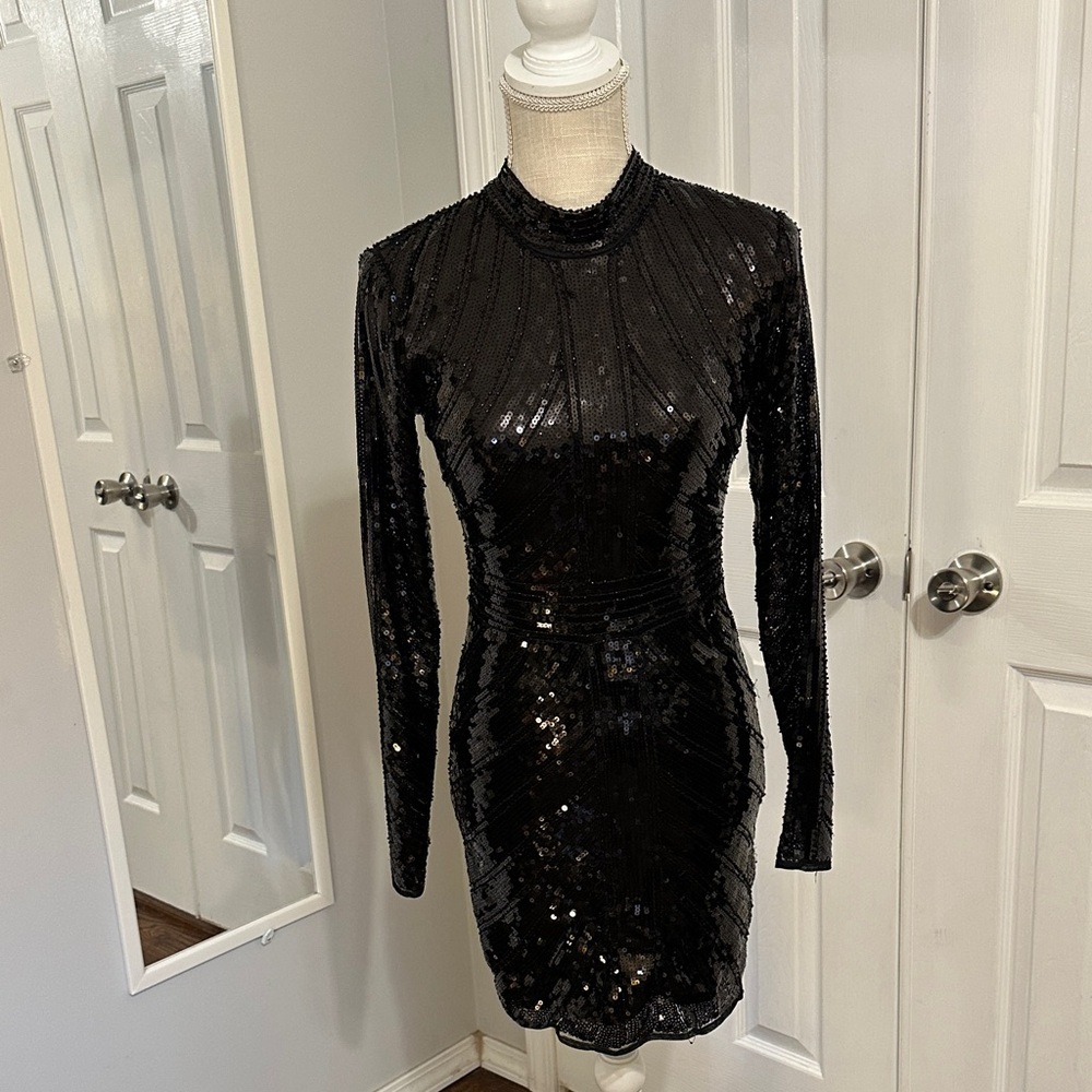 Gianni Bini Black Sequin Long Sleeve Dress